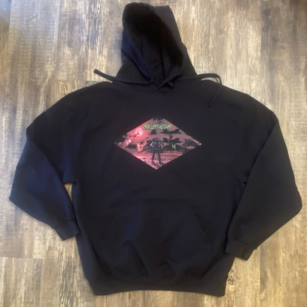 Tultex Endless‎ Nights Pullover Hoodie Men's Size XL Black Graphic Streetwear